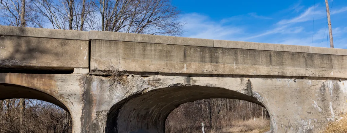 Crumbling concrete bridge