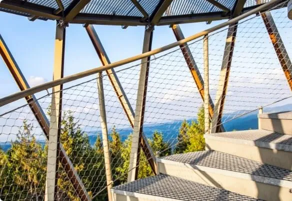 A close up view of steel chain netting