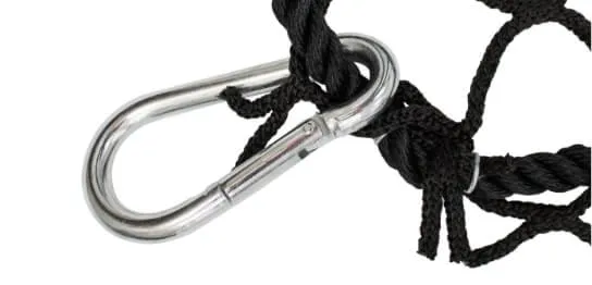 Snap hooks attached to black netting